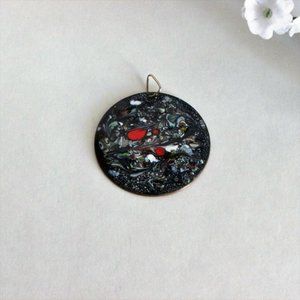 Artisan Boho Copper & Enamel Pendant for Necklace Signed One Of A Kind Vintage
